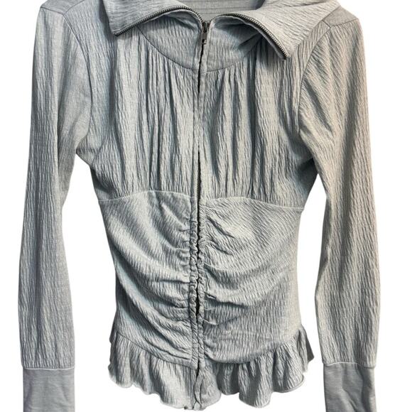 Anthropologie Eloise thin cream Gray peplum zipper sweater fitted Small - Picture 1 of 12